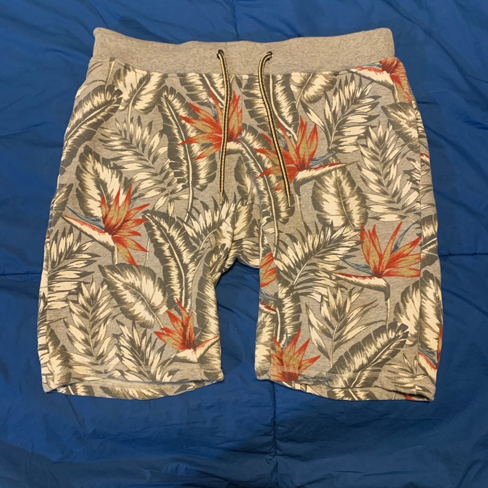 Publicopinion Grey and Red Leafy Shorts